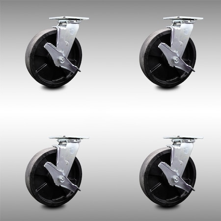 Service Caster 8 Inch SS Glass Filled Nylon Swivel Caster Set with Roller Bearings and Brakes SCC-SS30S820-GFNR-TLB-4
